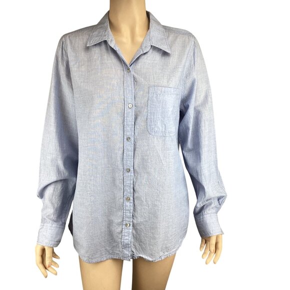 Lola River Top Size Large Button-Up Long Sleeve Shirt Blue Casual - Picture 2 of 8
